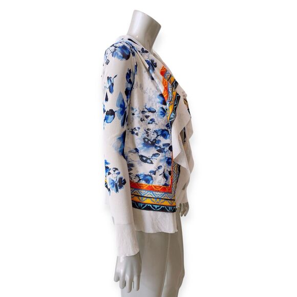 Fuzzi Jean Paul Gaultier White Mesh Cardigan Top Small Blue Floral Vintage Y2K - Picture 6 of 10